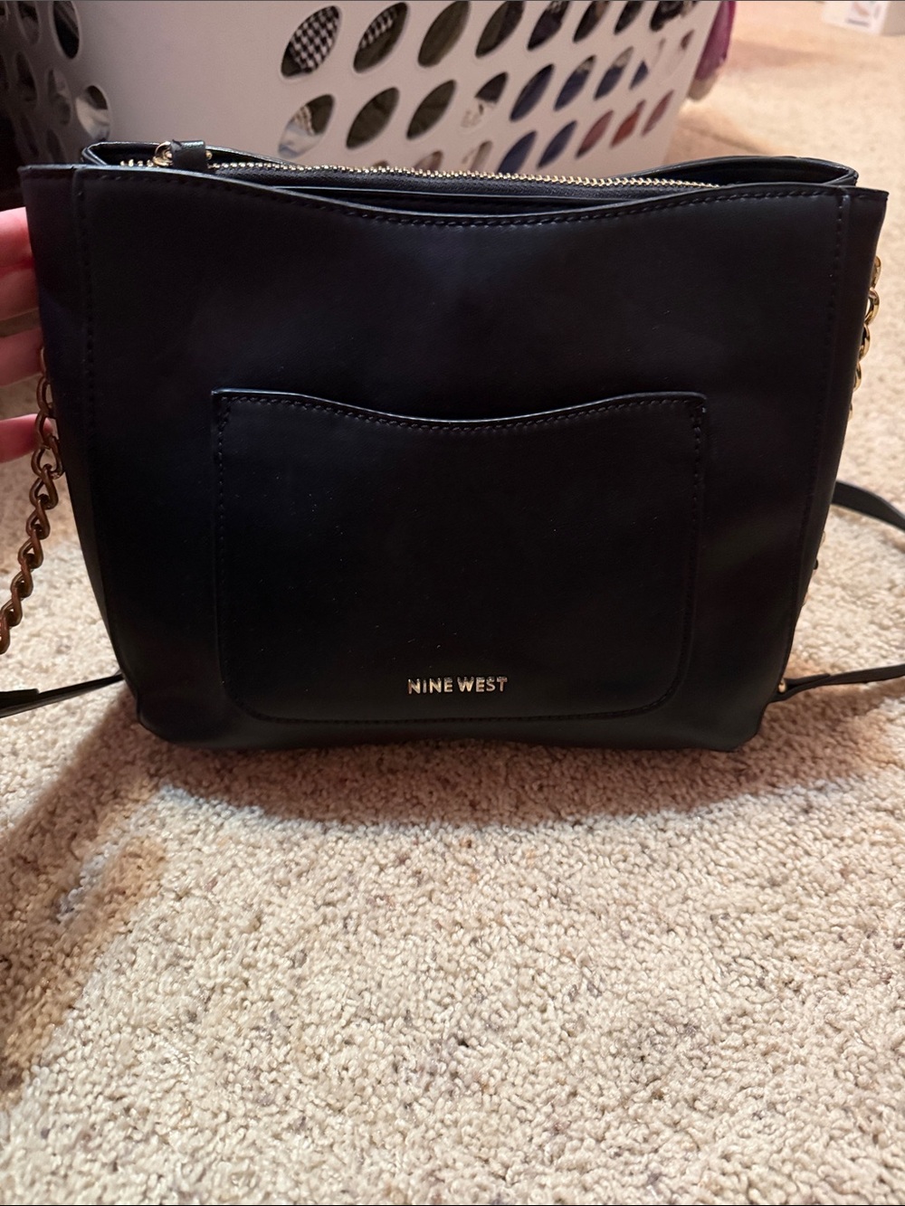 Nine West Black Crossbody with Gold Chain Strap